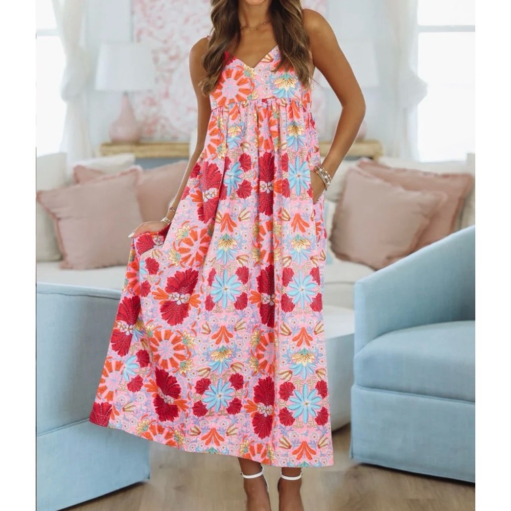 Floral Maxi Dress in Red and Blue